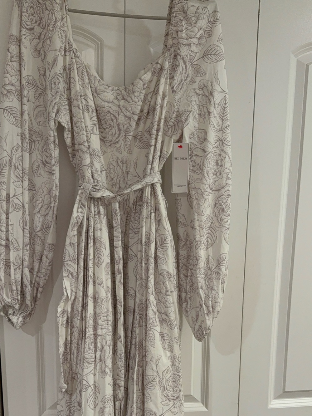 Women's Floral Long Sleeve Maxi Dress - off white with Taupe Print
